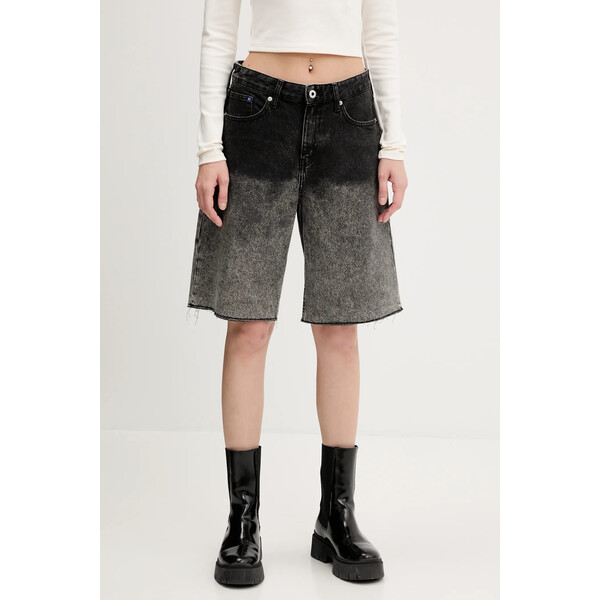 Karl Lagerfeld Jeans szorty jeansowe  damskie kolor szary wzorzyste high waist A3W10131
