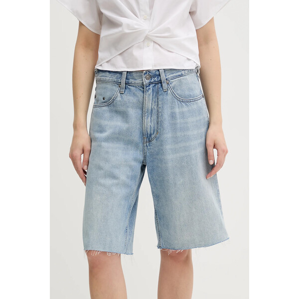 G-Star szorty jeansowe  damskie kolor niebieski gładkie high waist D27484-D536 D27484.D536