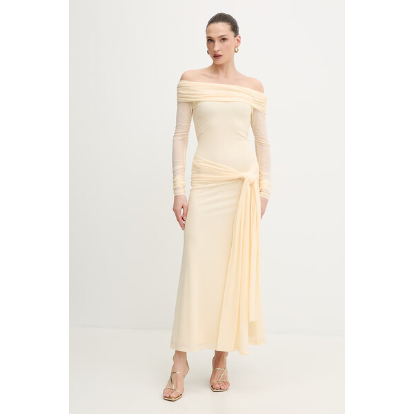 Bardot sukienka  kolor beżowy maxi dopasowana 60387DB