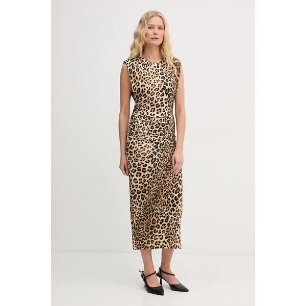 Lola Casademunt sukienka drapowana  beżowa w panterkę LS2616152