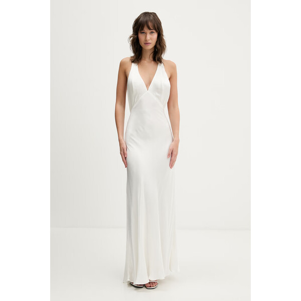 Bardot sukienka wiskozowa  kolor beżowy maxi rozkloszowana 60133DB