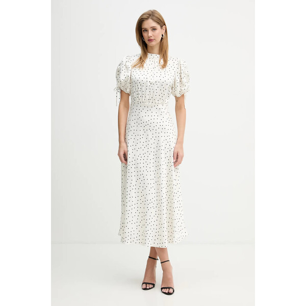 Silvian Heach sukienka FISIA  kolor beżowy midi rozkloszowana GPP26341VE