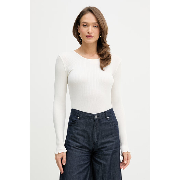 Mos Mosh longsleeve z jedwabiem Elaine  kolor beżowy 176370