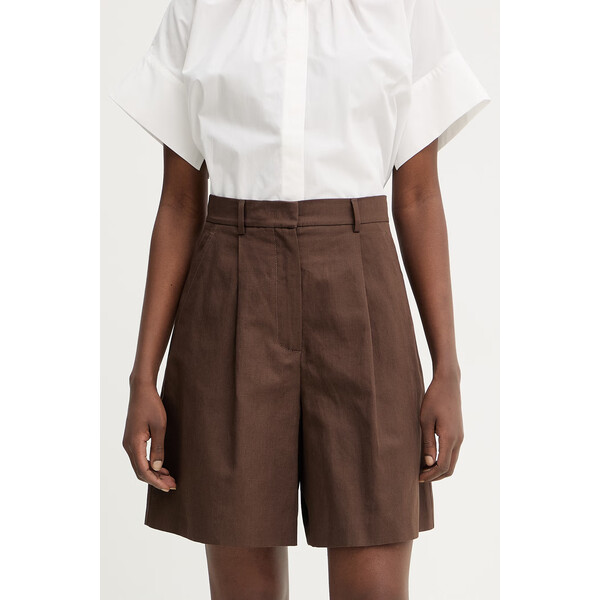 Weekend Max Mara szorty z dodatkiem lnu ECUBA  damskie kolor brązowy gładkie high waist 2615141022600