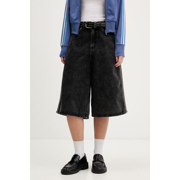 adidas Originals szorty jeansowe Firebird  damskie kolor czarny gładkie high waist KD2916