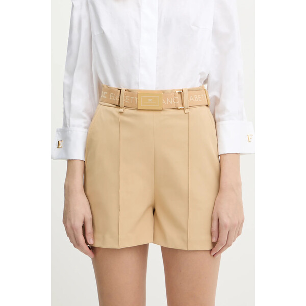 Elisabetta Franchi szorty  damskie kolor beżowy gładkie high waist SH00861E2