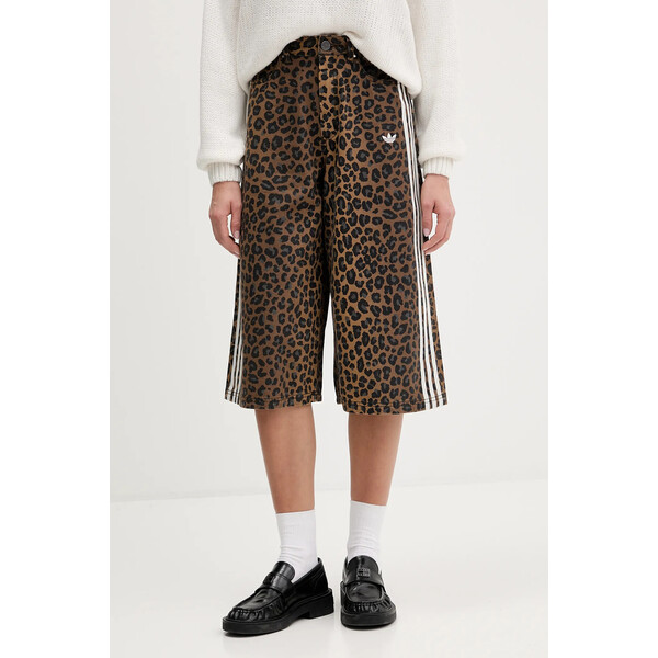 adidas Originals szorty jeansowe  damskie kolor brązowy wzorzyste high waist KA2676