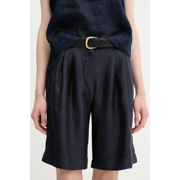 La Petite Française szorty z domieszką lnu SAVOUREUX  kolor granatowy gładkie high waist SAVOUREUX PFSAVOUREUX