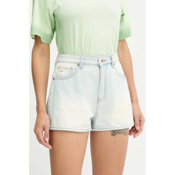 Armani Exchange szorty jeansowe  damskie kolor niebieski gładkie high waist XW000135 AF12855 XW000135.AF12855