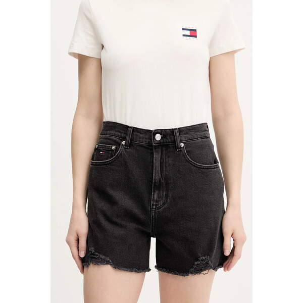 Tommy Jeans szorty jeansowe  damskie kolor czarny gładkie high waist DW0DW21381