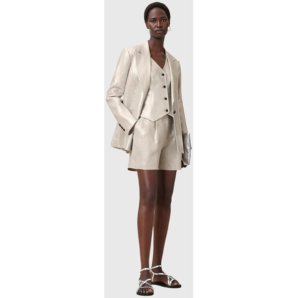 AllSaints szorty lniane AVERIE  damskie kolor srebrny gładkie medium waist W069QC