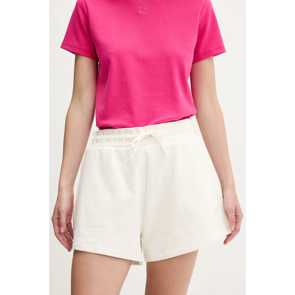 Hugo Blue szorty bawełniane  damskie kolor biały gładkie high waist 50537101