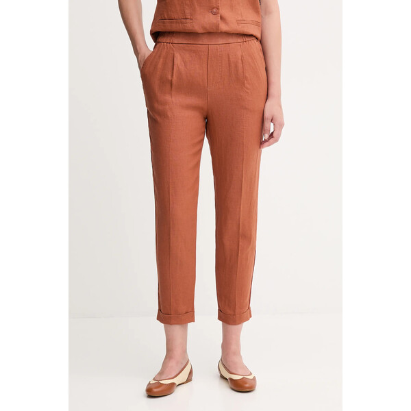 United Colors of Benetton spodnie lniane  damskie kolor pomarańczowy proste high waist 4AGHDF079