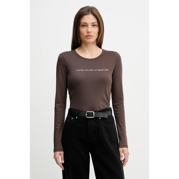 United Colors of Benetton longsleeve bawełniany  kolor brązowy 3GA8E16G0