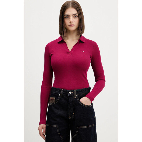 Tommy Jeans longsleeve  kolor bordowy DW0DW21933