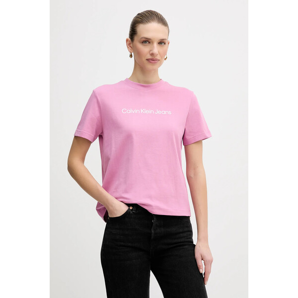 Calvin Klein Jeans t-shirt bawełniany  damski kolor różowy LV047C912G