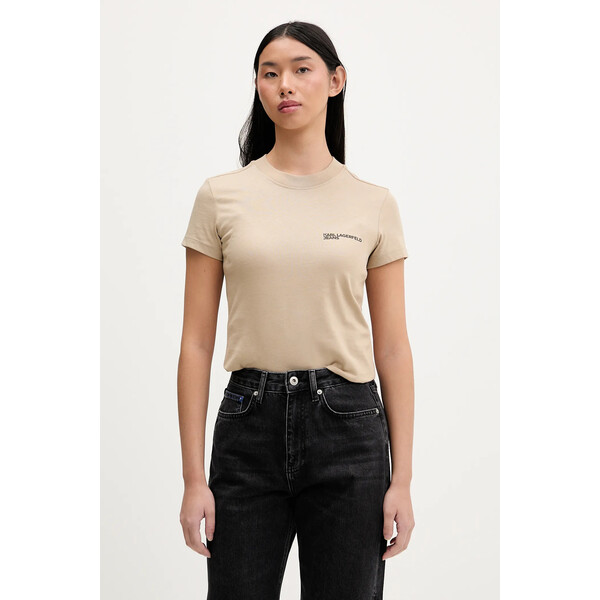 Karl Lagerfeld Jeans t-shirt bawełniany  damski kolor beżowy A1W17004