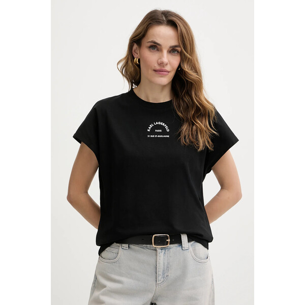 Karl Lagerfeld t-shirt bawełniany  damski kolor czarny B1W17032