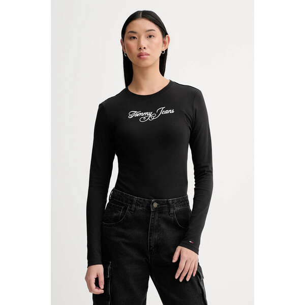 Tommy Jeans longsleeve bawełniany  kolor czarny DW0DW21844