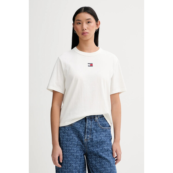 Tommy Jeans t-shirt bawełniany  damski kolor beżowy DW0DW22202