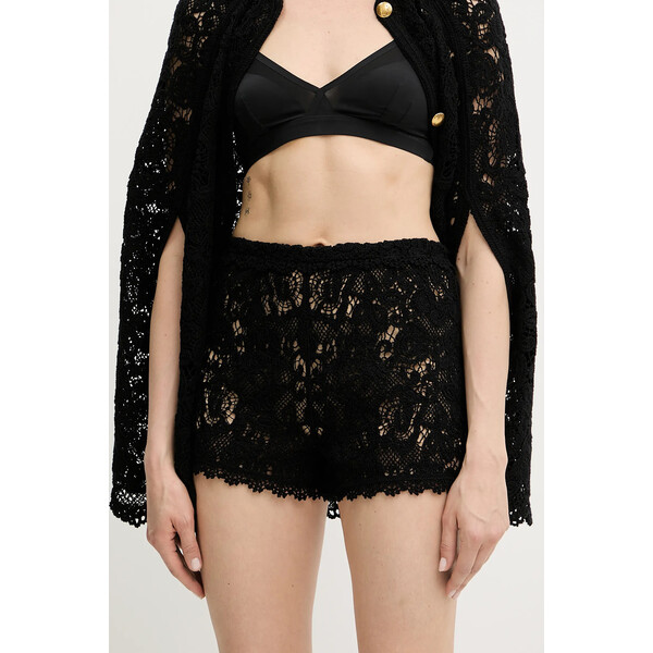 Twinset szorty bawełniane  damskie kolor czarny gładkie high waist 251TS3133