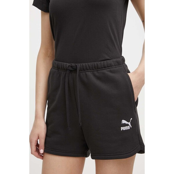 Puma szorty bawełniane BETTER CLASSIC  kolor czarny z aplikacją high waist 624236
