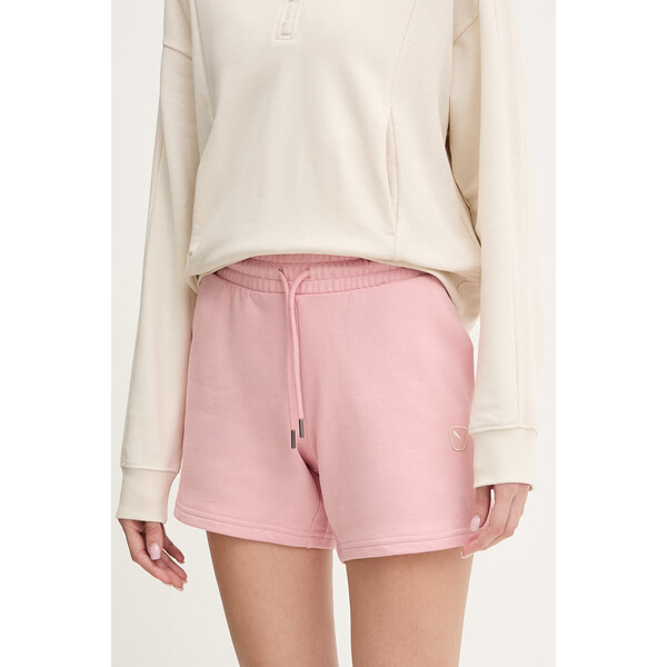 Puma szorty bawełniane Essential elevated  damskie kolor różowy gładkie high waist 691859