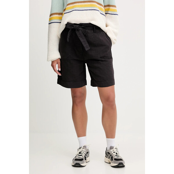 Napapijri szorty lniane N-Nice  damskie kolor czarny gładkie high waist NP0A4IEX9411