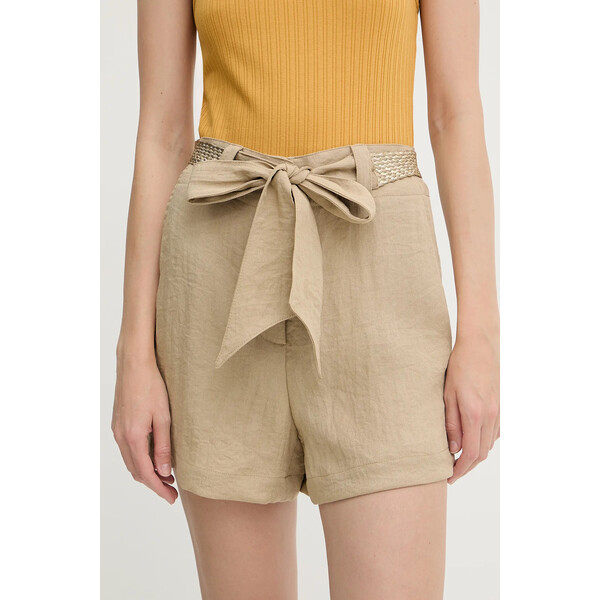 Morgan szorty  damskie kolor beżowy gładkie high waist SHAVIK