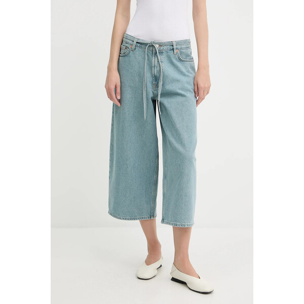 Samsoe Samsoe szorty jeansowe SAHARPER  damskie kolor niebieski gładkie high waist F25200011