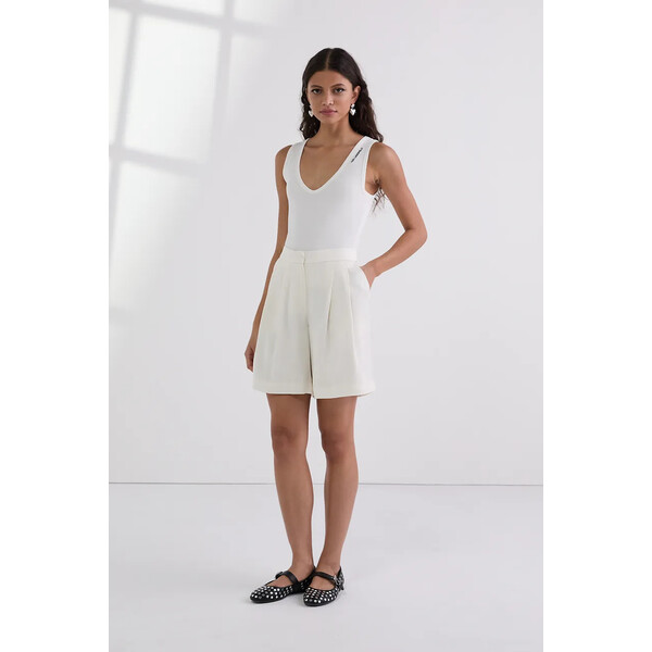 Karl Lagerfeld szorty  damskie kolor beżowy gładkie high waist A3W10097