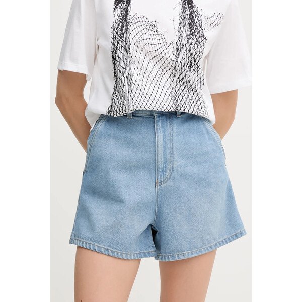 Emporio Armani szorty jeansowe  damskie kolor niebieski gładkie high waist EW001498 AF12675 EW001498.AF12675