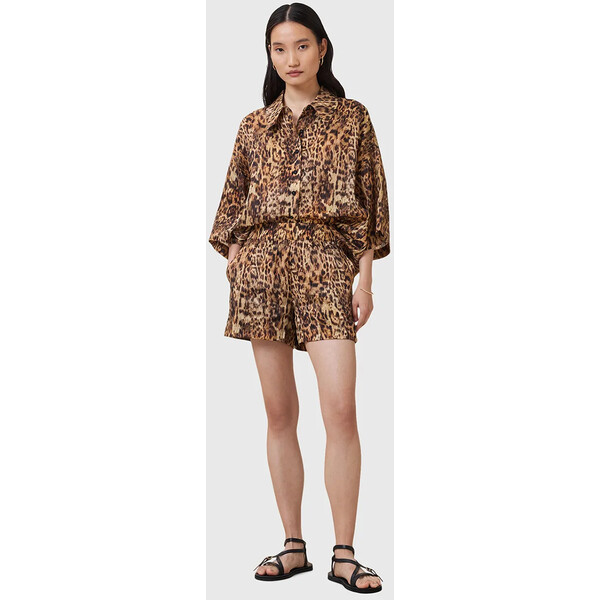 AllSaints szorty z domieszką jedwabiu CHARLI  damskie kolor brązowy wzorzyste high waist W037TC