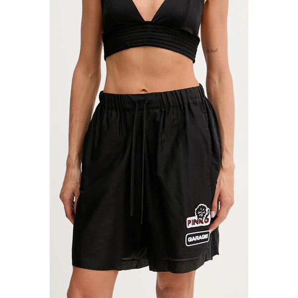 Pinko szorty  damskie kolor czarny gładkie high waist 105243 A2M7 105243.A2M7