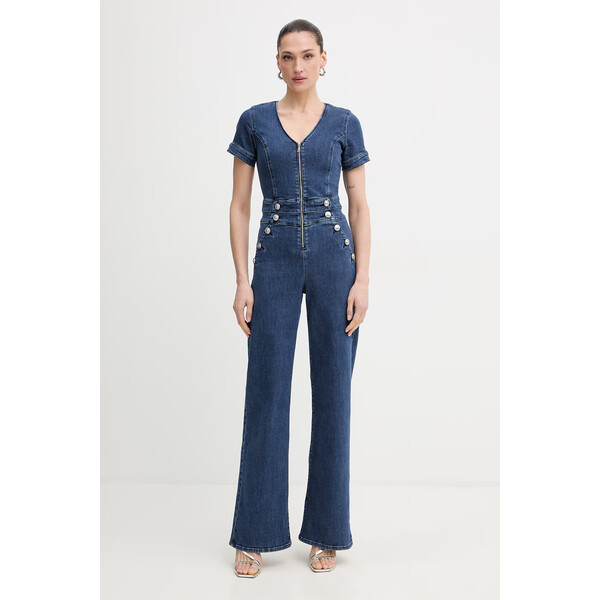 Guess kombinezon jeansowy ALINA  kolor granatowy z dekoltem w szpic W6RD94 D0911 W6RD94.D0911