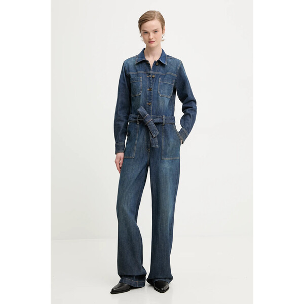 Guess Jeans kombinezon jeansowy  kolor niebieski z kołnierzykiemm W5BD97 D0026 W5BD97.D0026