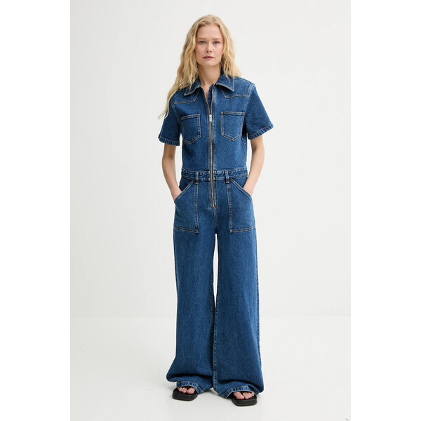 Filippa K kombinezon jeansowy  kolor niebieski z kołnierzykiemm 31844.FK