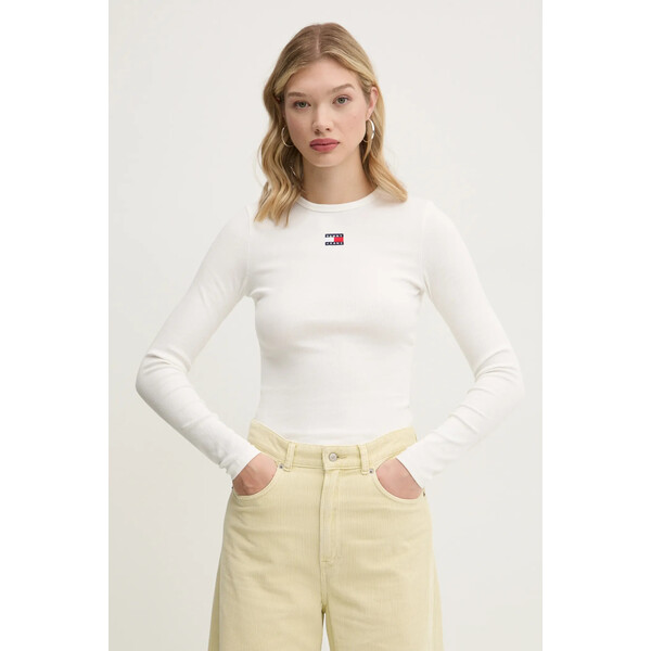 Tommy Jeans longsleeve  damski kolor beżowy DW0DW20178