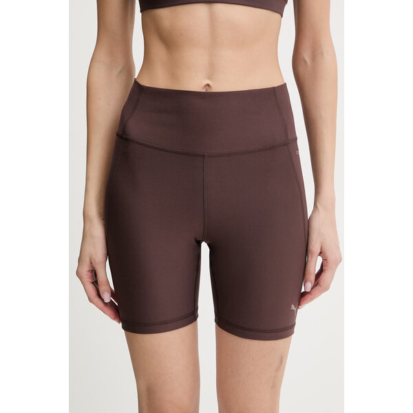 Puma szorty treningowe  kolor brązowy gładkie high waist 527454