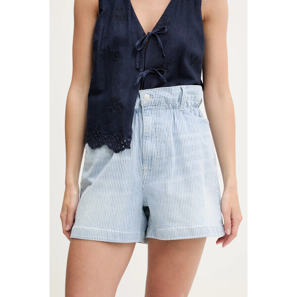 Tommy Jeans szorty jeansowe  damskie kolor niebieski wzorzyste high waist DW0DW20085