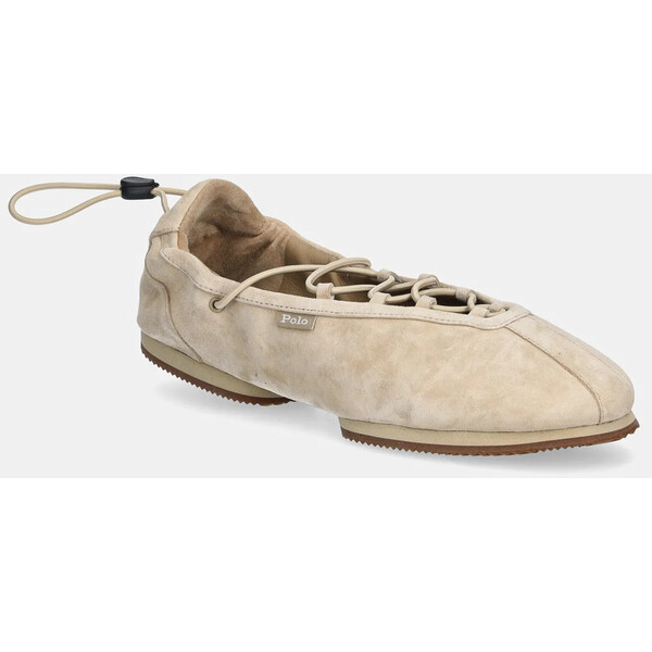 Polo Ralph Lauren baleriny zamszowe Ballerina Lace Up  kolor beżowy 804P04927001 804P04927001.260