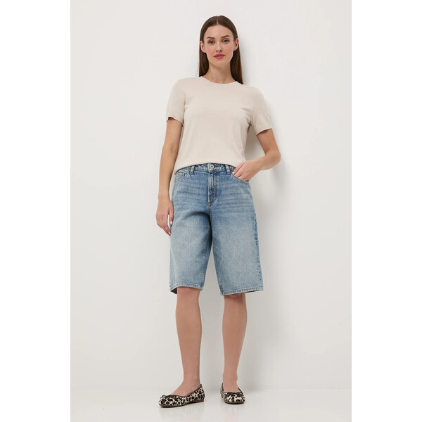 Medicine szorty bawełniane  kolor niebieski gładkie high waist RW25-SZD100