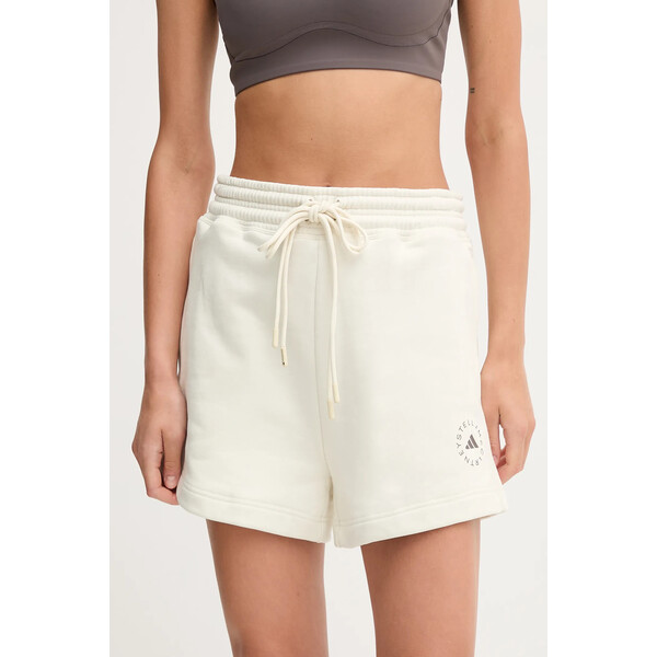 adidas by Stella McCartney szorty treningowe  damskie kolor beżowy gładkie high waist JX6786