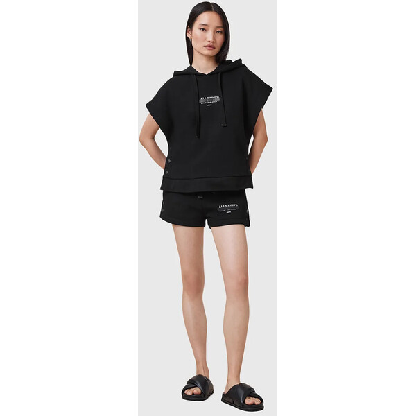 AllSaints szorty bawełniane SORRI  damskie kolor czarny z nadrukiem high waist W053TC