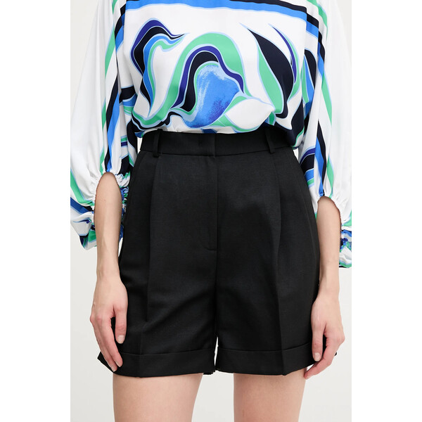 Tommy Hilfiger szorty z domieszką lnu  damskie kolor czarny gładkie high waist WW0WW44767
