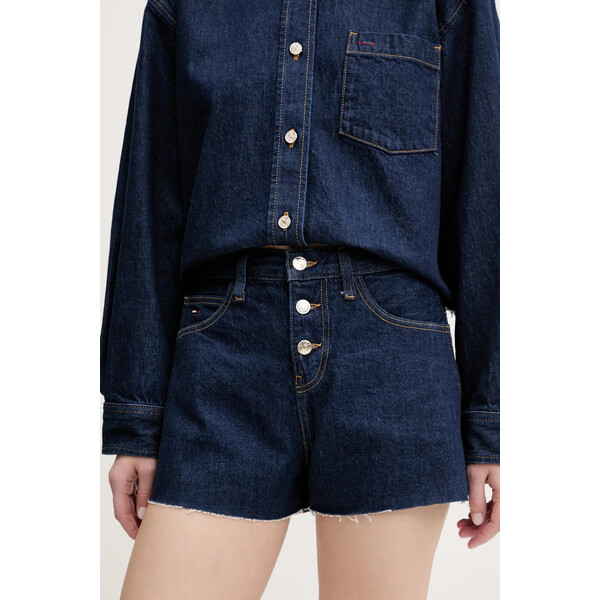 Tommy Jeans szorty jeansowe  damskie kolor granatowy gładkie high waist DW0DW20094