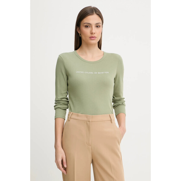 United Colors of Benetton longsleeve bawełniany  kolor zielony 3GA8E16G0
