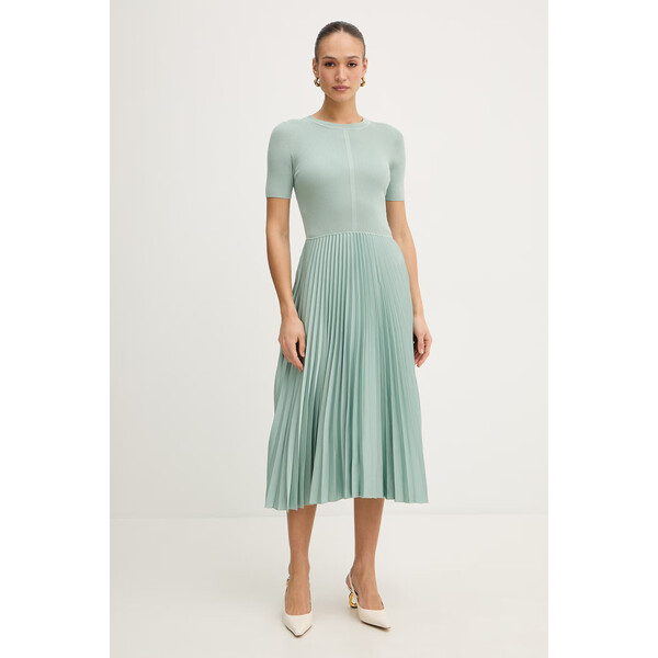 BOSS sukienka  kolor zielony midi rozkloszowana 50535658