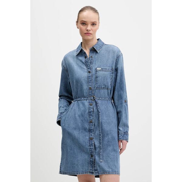 Guess Jeans sukienka bawełniana  kolor niebieski mini prosta W6RK26 D5M81 W6RK26.D5M81