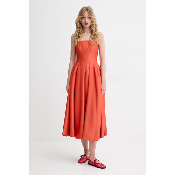 Stine Goya sukienka  kolor pomarańczowy midi rozkloszowana SG-SS25-D092-2349 SG.SS25.D092.2349
